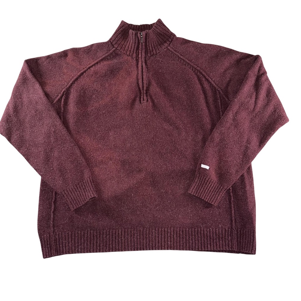 Columbia Sweater Mens Large Red 1/4 Zip Mock Neck Cotton Wool Knit Pullover